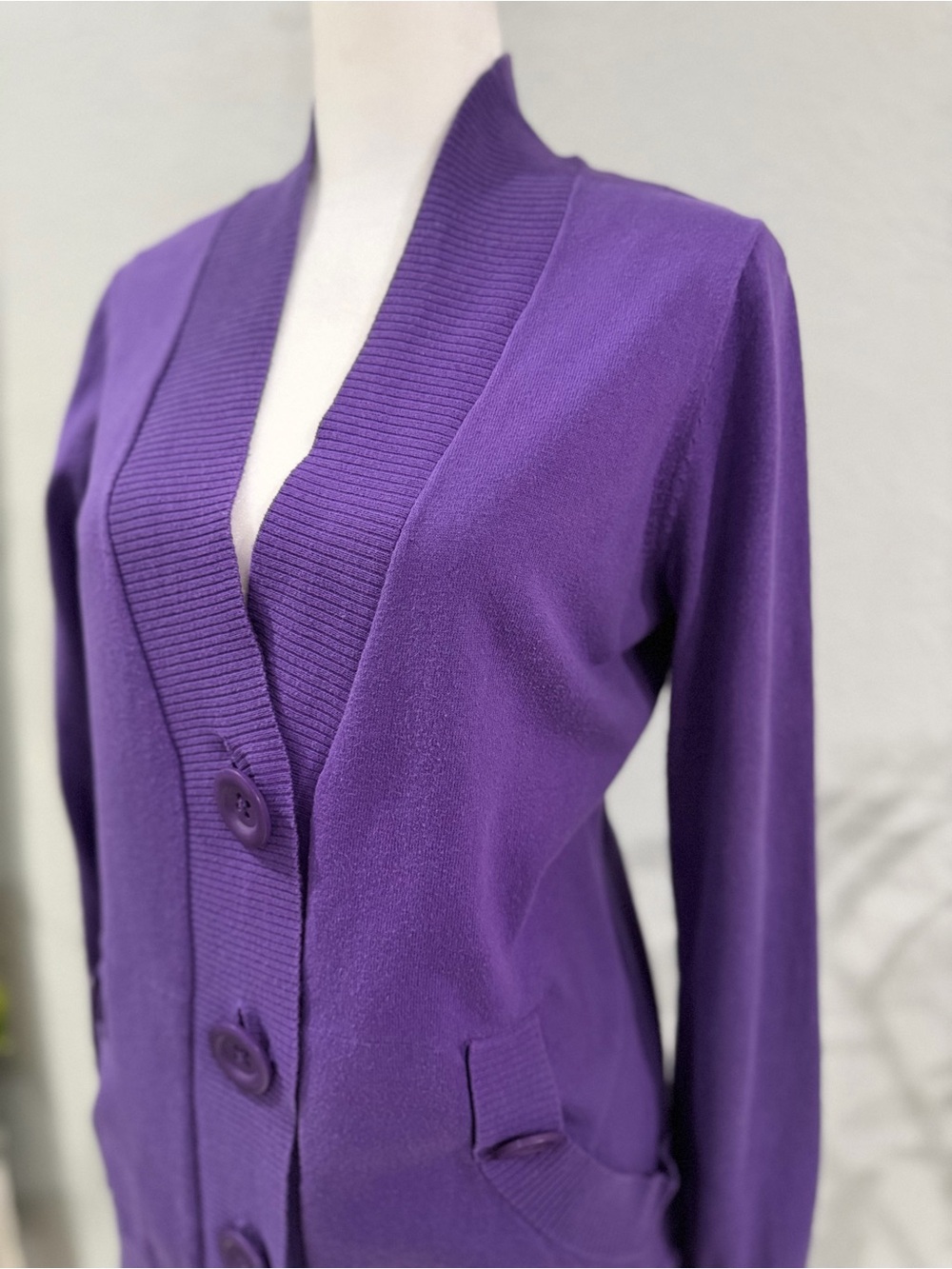 Jones New York Purple Button-Front Women's Cardigan Sweater - Picture 3 of 5